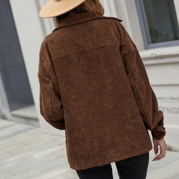 Corduroy boyfriend oversized shacket jacket button up boho tiktok tan khaki - Picture 8 of 14
